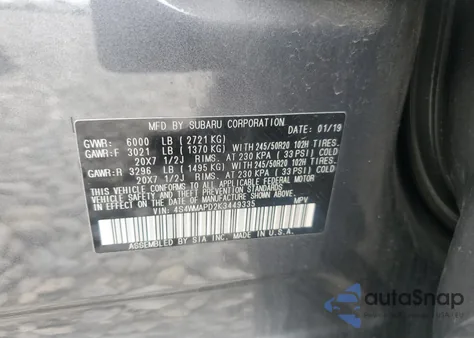 2019 Subaru Ascent Limited z USA, uszkodzony, nr VIN 4S4WMAPD2K3449335